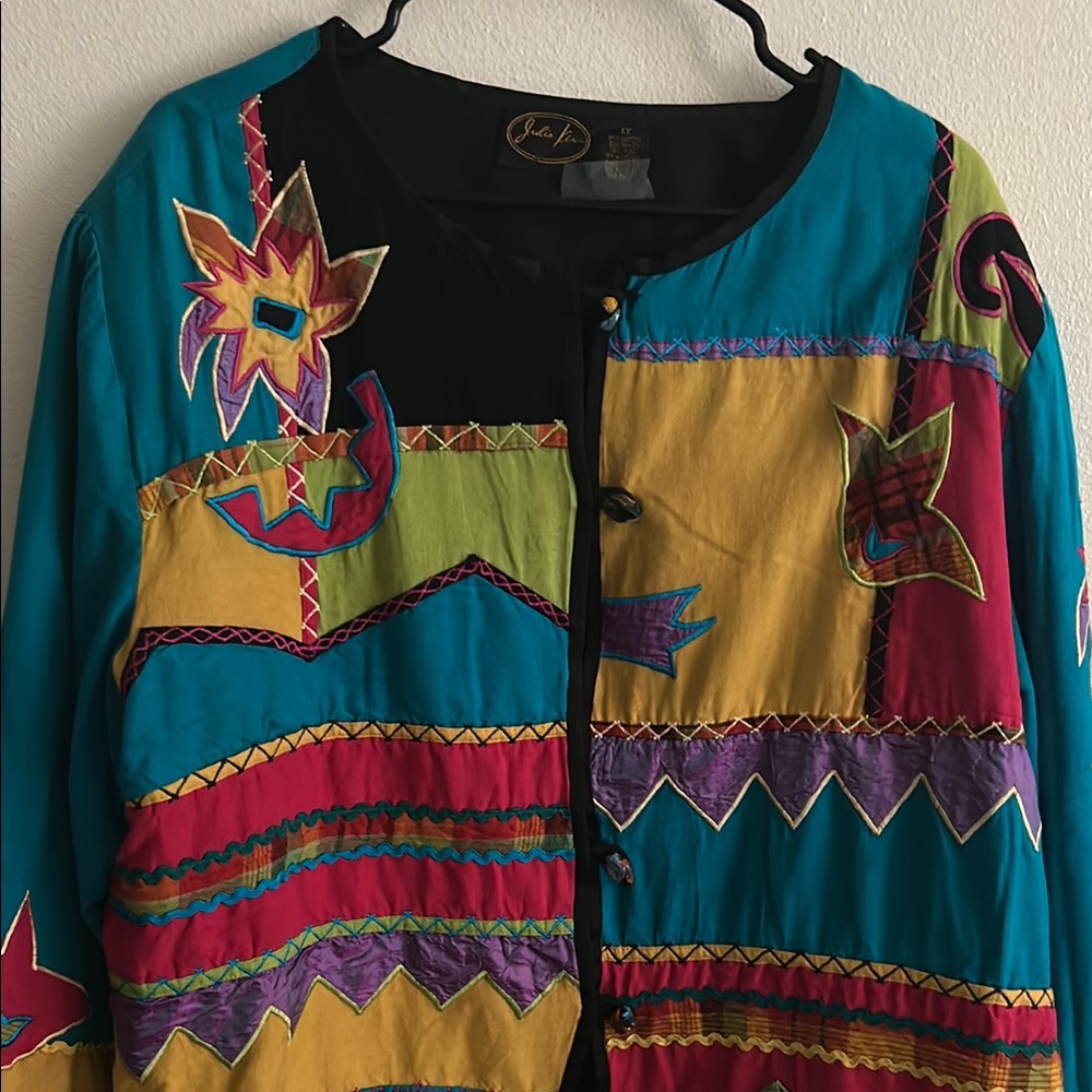 Vintage 90's Embroidered Patchwork Colorblock Art… - image 2